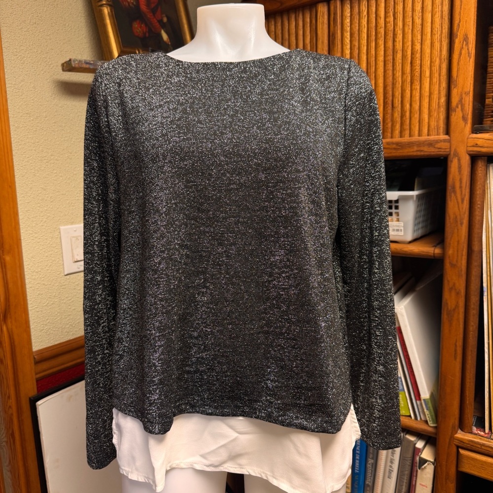 Chic Black Sequin Long Sleeve Blouse